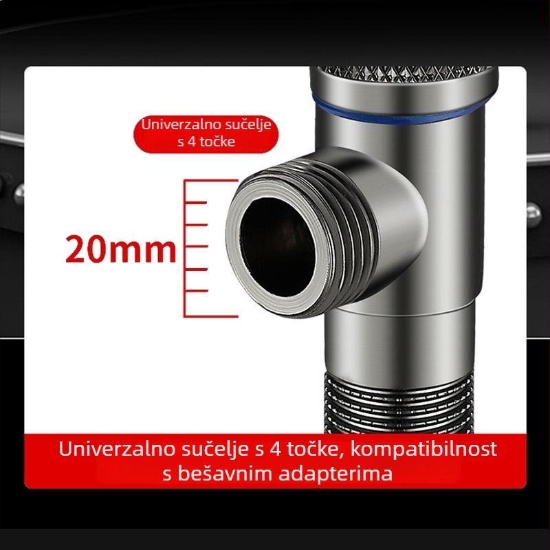 Ventil od nehrđajućeg čelika u boji gunmetal sive boje, debeli kutni ventil za bojler i WC, bakreno jezgro, 1/2 inčni spoj, X oblik ventila
