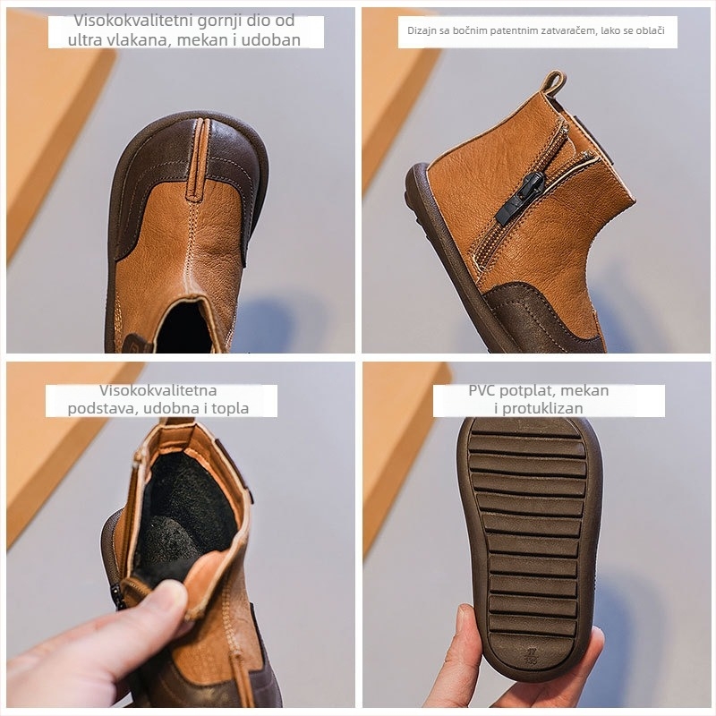 Dječje čizme za djevojčice, model 2026, britski retro stil s lažno podijeljenom prstom, kožne čizme za malu djecu s mekanom potplatom, kratke čizme