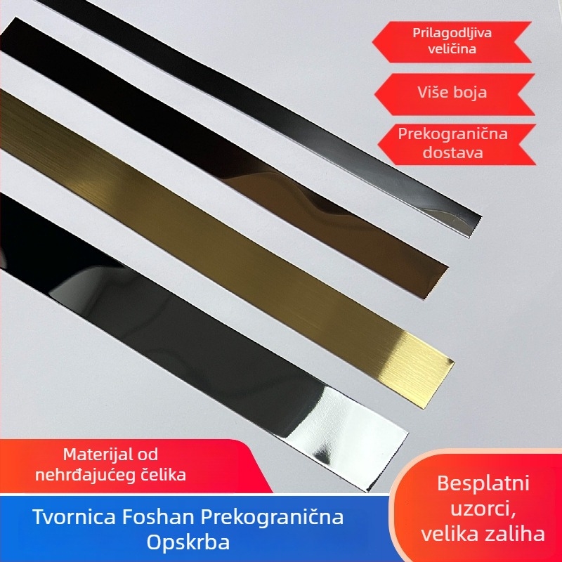 Dekorativni trak od nehrđajućeg čelika – plosnat metalni trak s rubom od titanijskog legura, brušeni završni ogledni sloj, za strop i zidnu pozadinu