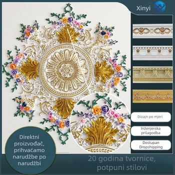 Francuski stil PU dekorativni paneli za plafon s unutarnjim i gornjim kutnim linijama, ravni PU reljef, imitacija žbuke, prilagodljivo
