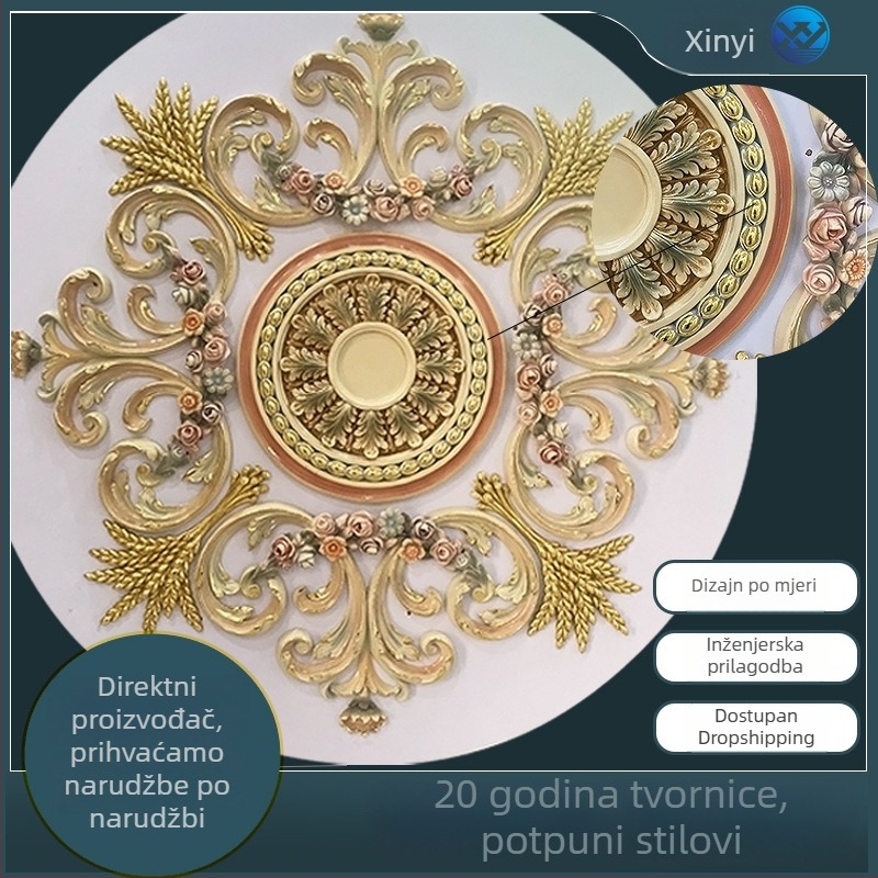 Francuski stil PU dekorativni paneli za plafon s unutarnjim i gornjim kutnim linijama, ravni PU reljef, imitacija žbuke, prilagodljivo