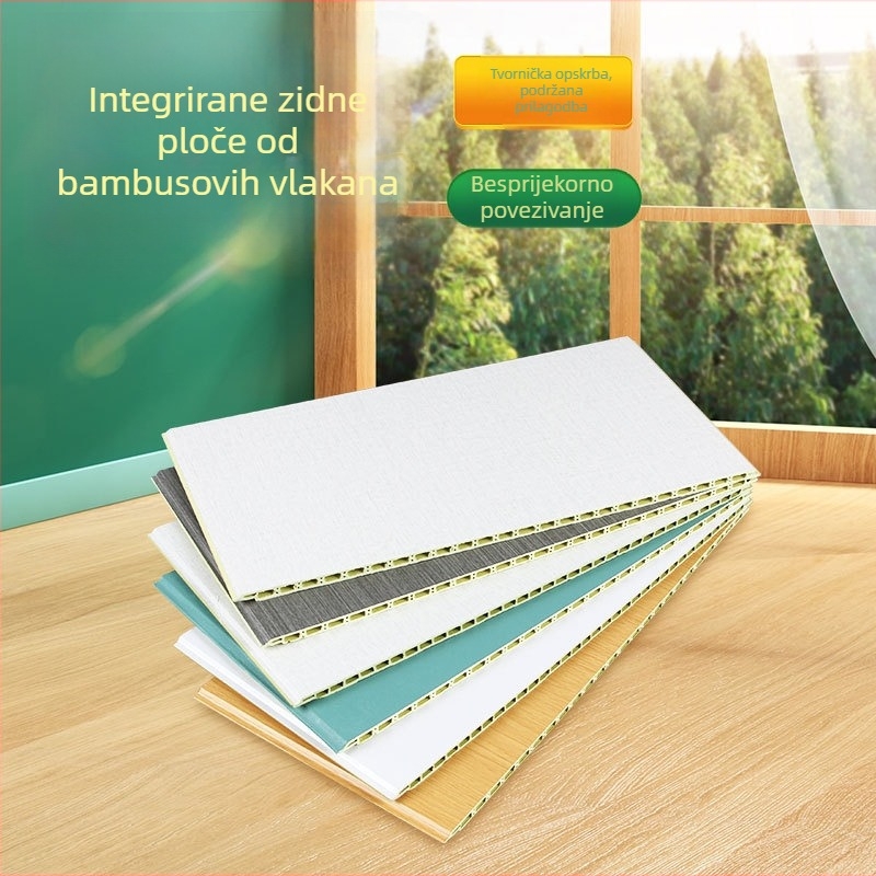 Integrirani zidni panel od vlakana bambusa za unutarnju upotrebu, jednostavna montaža, dekorativni zidni panel s furnirjem