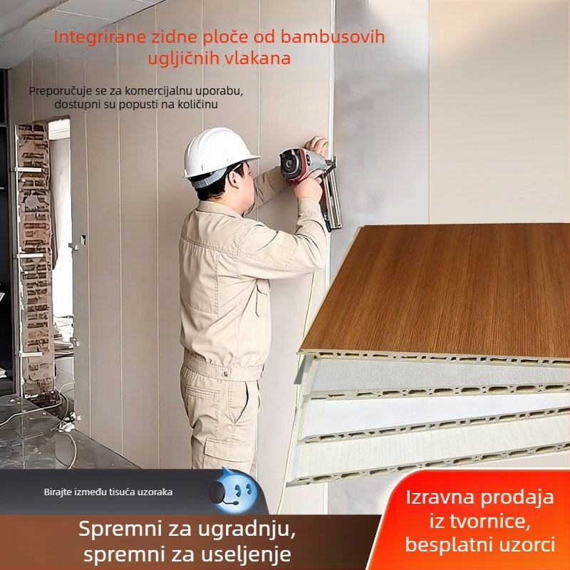 Integrirani zidni panel od vlakana bambusa s ugljenim, za zidove i strop, unutarnji dekorativni panel, vodootporna pozadina zida, jednostavna ugradnja