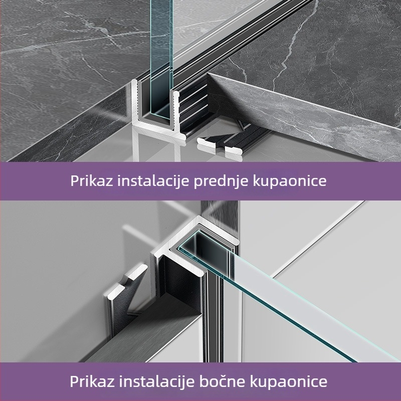 Aluminijska legura F-žljeb za kupaonsku pregradu i tuš kabinu, ugrađeni dijelovi za staklo, U-oblik rubni profil, F-oblik završni rub