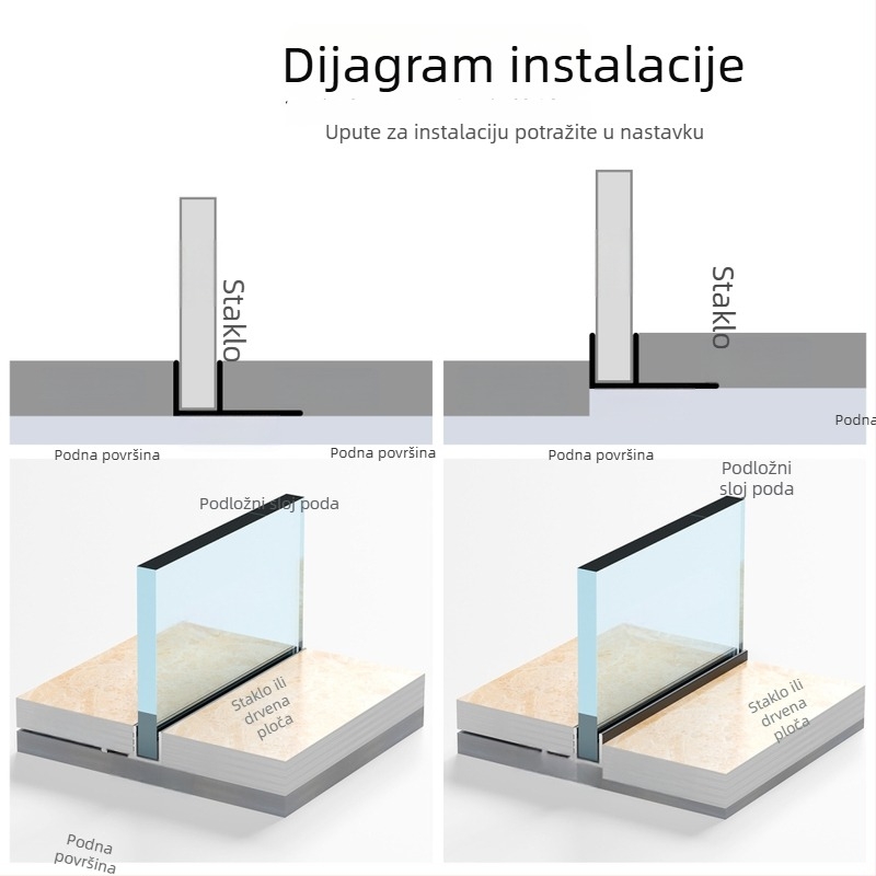 Aluminijska legura F-žljeb za kupaonsku pregradu i tuš kabinu, ugrađeni dijelovi za staklo, U-oblik rubni profil, F-oblik završni rub