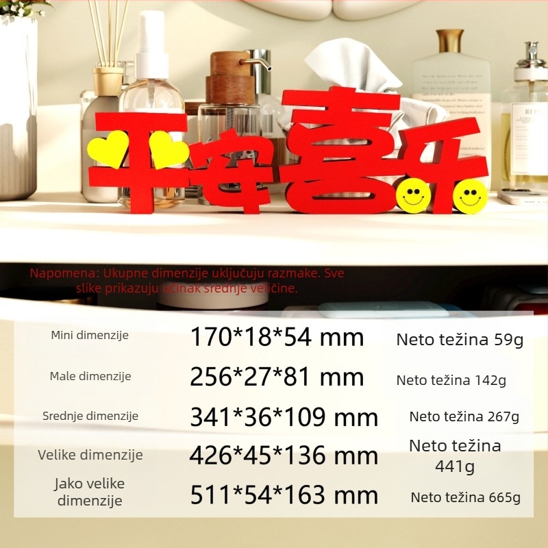3D ukras 1009 - svečani mir i radost, kreativni crveni stolni ukras za moderan dnevni boravak, sladak 3D ukras