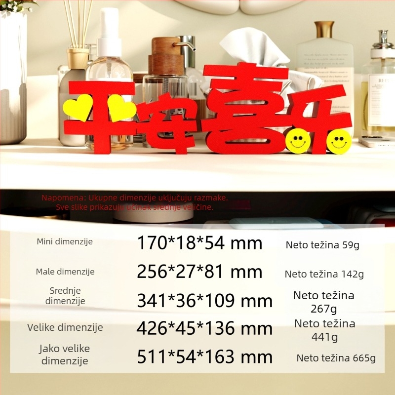 3D ukras 1009 - svečani mir i radost, kreativni crveni stolni ukras za moderan dnevni boravak, sladak 3D ukras