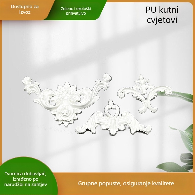 PU zidni rub s kutnim cvjetnim motivom, francuski stil, imitacija gipsa, 12×12 cm