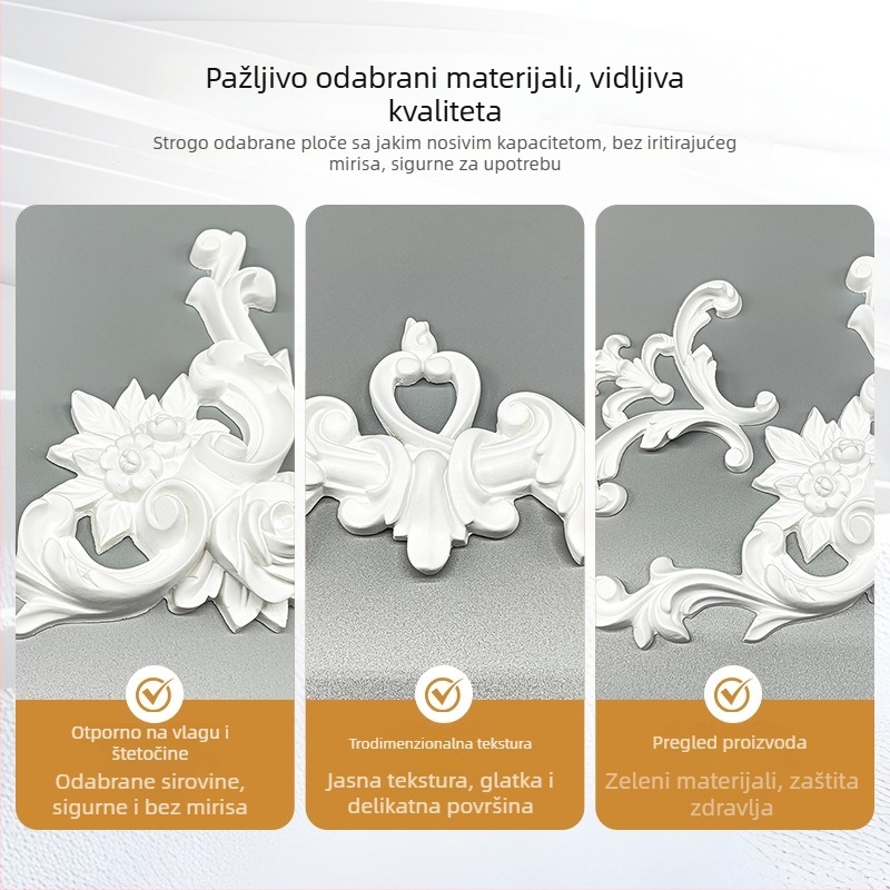 PU zidni rub s kutnim cvjetnim motivom, francuski stil, imitacija gipsa, 12×12 cm