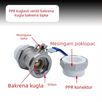 PPR dvostruki spoj bakreni kuglasti ventil za zavarivanje, ručno upravljanje, veličine 20/25/32