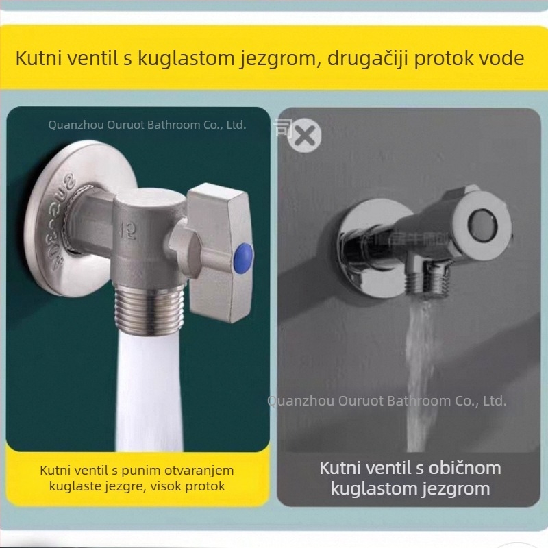 304 nehrđajući čelik, veliki protok ugaoni ventil s kugličnim jezgrom za toplu i hladnu vodu
