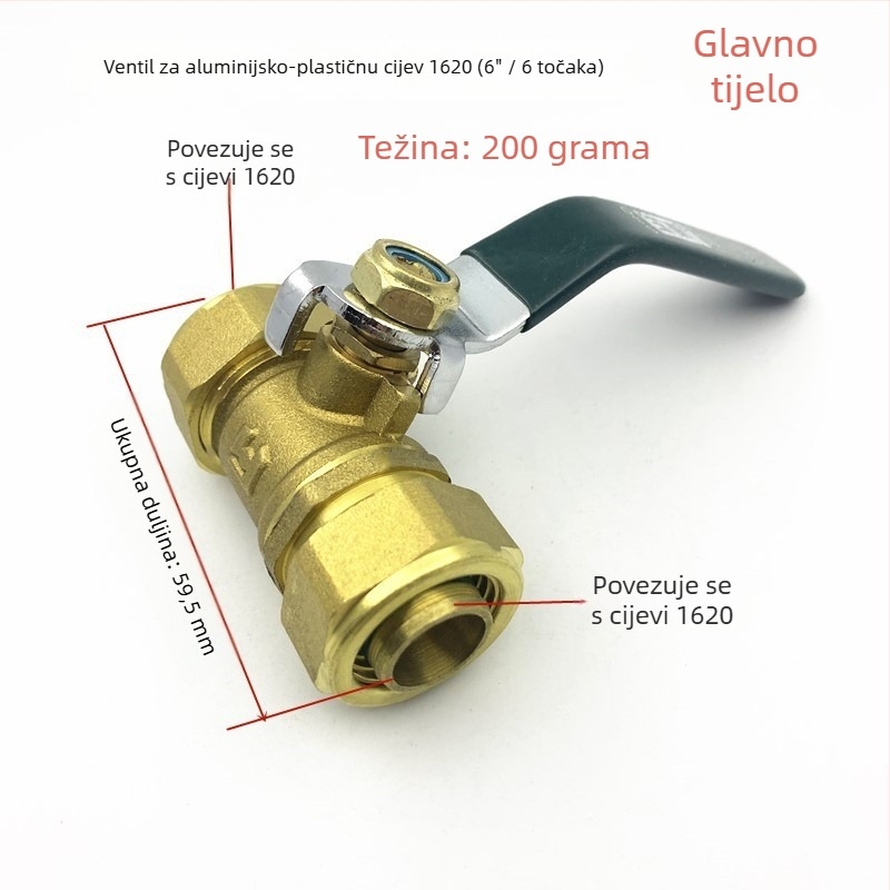 Kuglasti ventil 1620, dvostruka kartna spoj, aluminijsko-plastična cijev, mesingani ventil