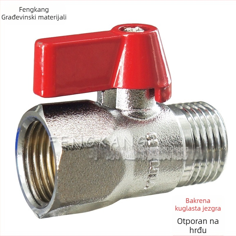 Bakarna kuglasta klapka s unutarnjim i vanjskim navojem, DN15, 1/2" spoj, za plin, vodu i nekorozivne tekućine
