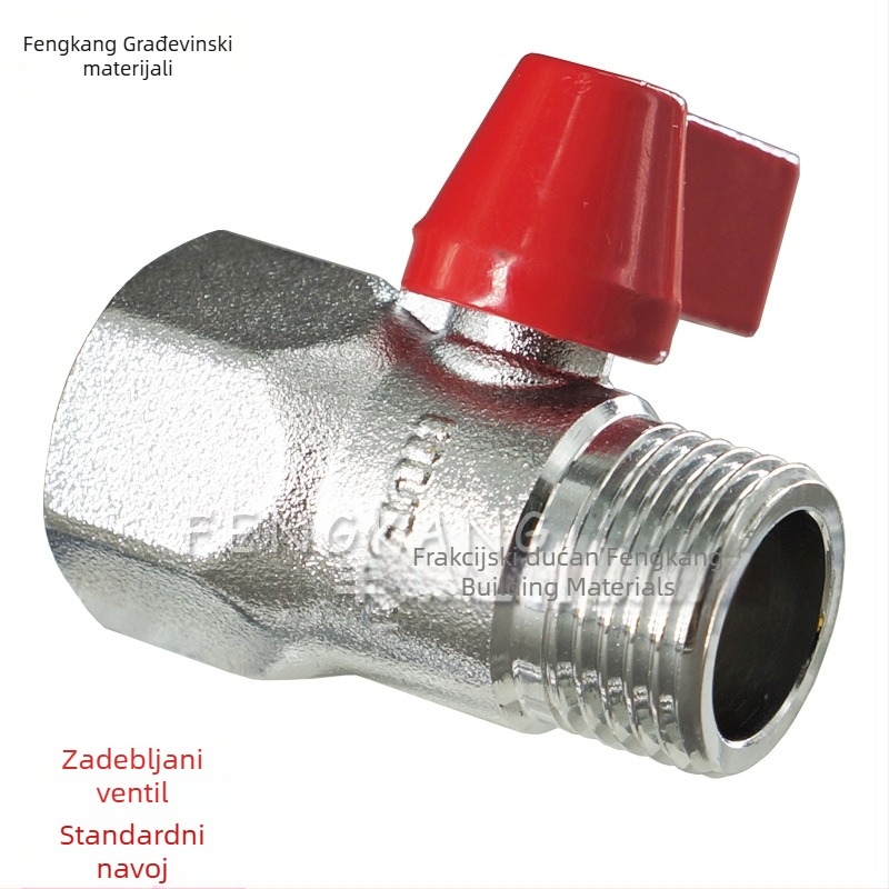 Bakarna kuglasta klapka s unutarnjim i vanjskim navojem, DN15, 1/2" spoj, za plin, vodu i nekorozivne tekućine