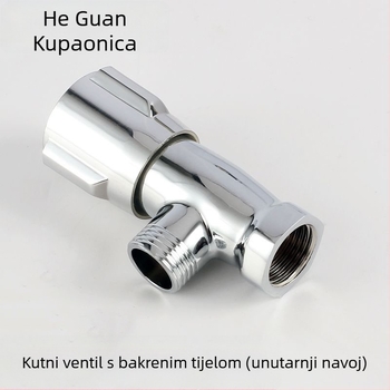 Bakreni 3-putni kutni ventil s unutarnjim navojem, 1/2 inča, za WC, toplu i hladnu vodu, ugradnja u zid