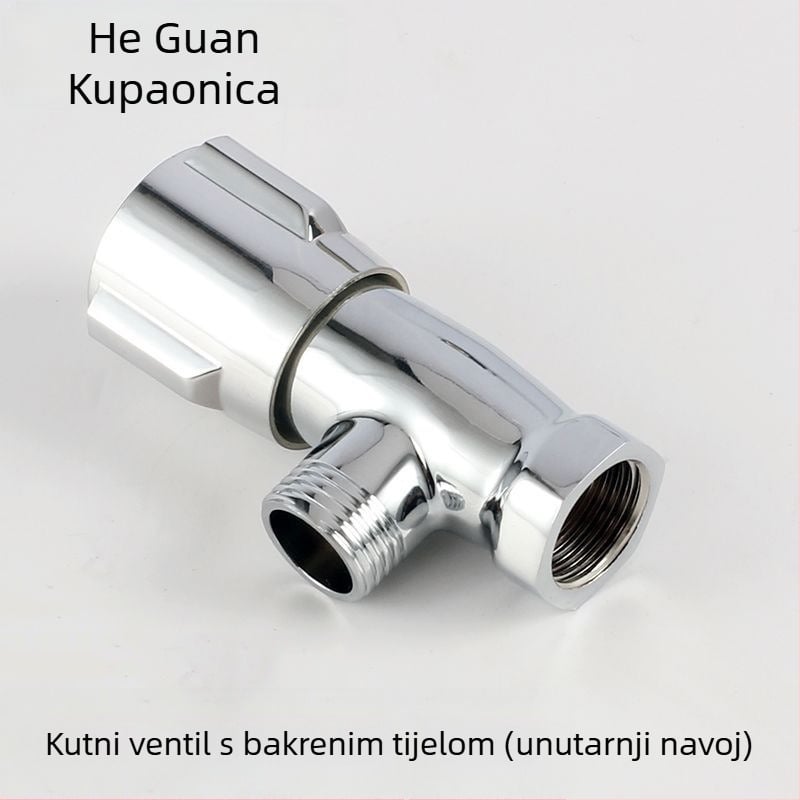 Bakreni 3-putni kutni ventil s unutarnjim navojem, 1/2 inča, za WC, toplu i hladnu vodu, ugradnja u zid
