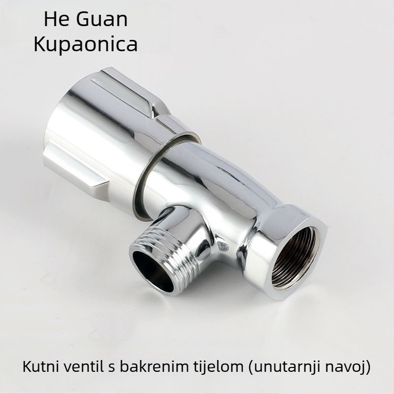 Bakreni 3-putni kutni ventil s unutarnjim navojem, 1/2 inča, za WC, toplu i hladnu vodu, ugradnja u zid