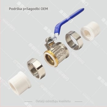 Bakreni kuglični ventil PPR, kvadratno tijelo, dvostruki spoj, ručno upravljanje