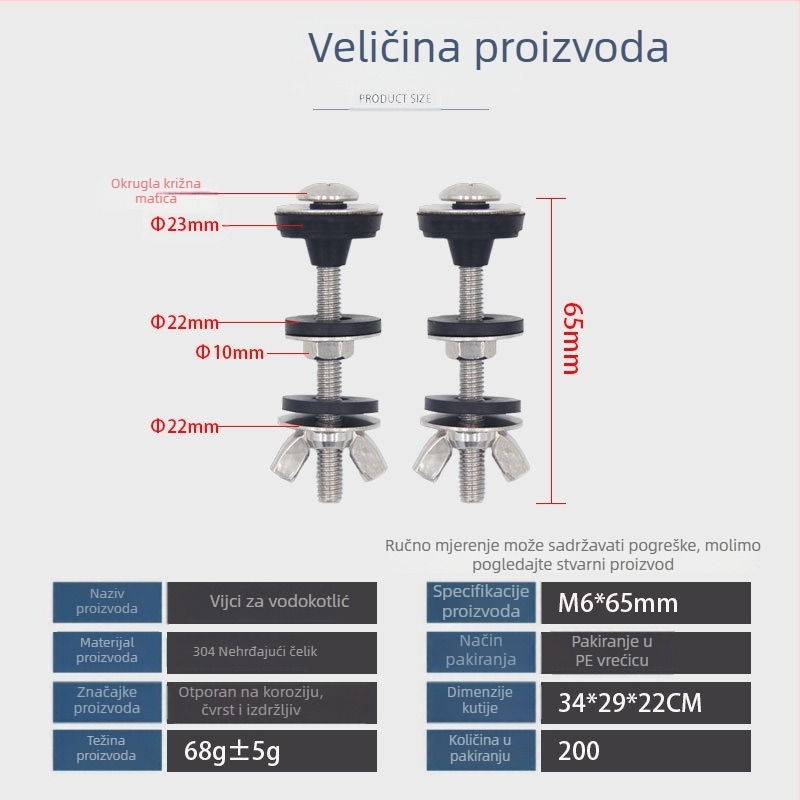 M6 vijak spremnika WC-a, 304 nehrđajući čelik, podijeljeni tip, otporan na curenje