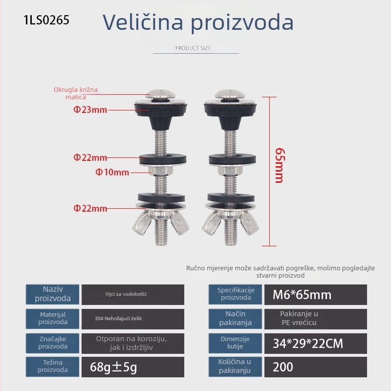 M6 vijak spremnika WC-a, 304 nehrđajući čelik, podijeljeni tip, otporan na curenje