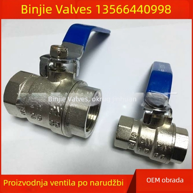 208 bakreno elektroplatirani kuglični ventil, dvodjelni, visok protok, unutarnje i vanjske navoje