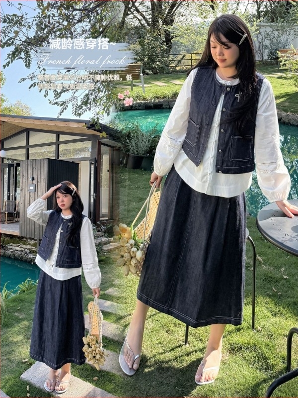 Inno Plus-Size Ženski proljetni trodjelni komplet s mašnicom, umjetni lan-denim 124134