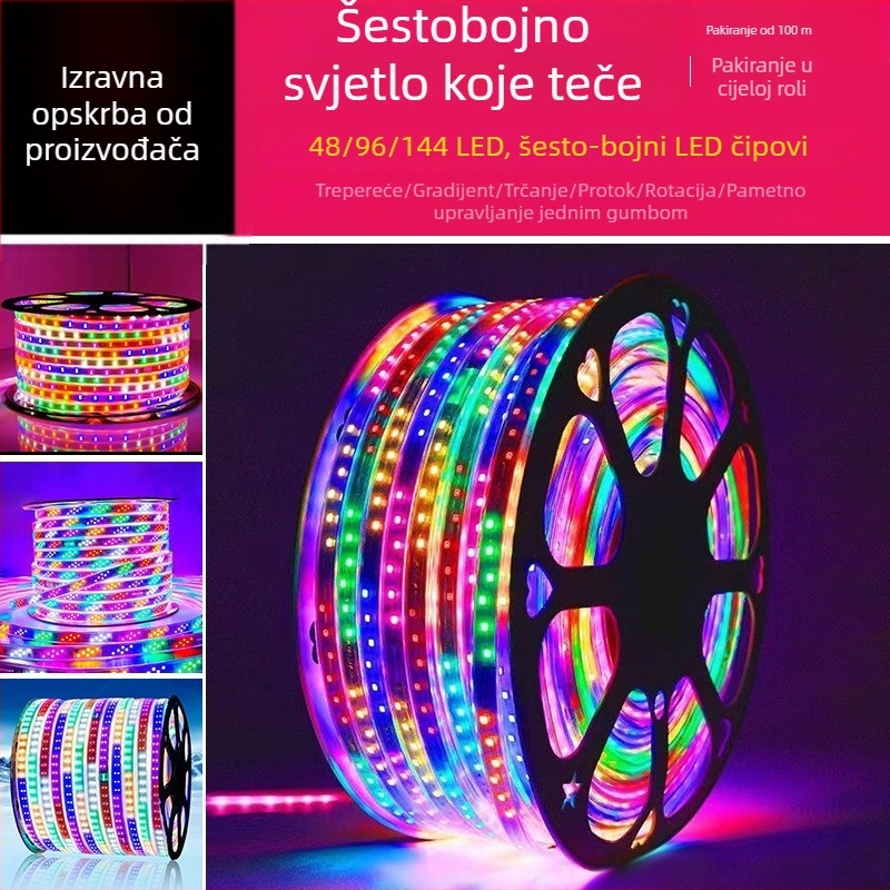 Vanjska LED traka 220V 2835, šest boja tekućeg svjetla za vanjsku arhitekturnu rasvjetu