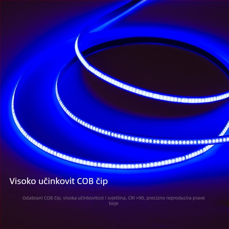 COB LED trak 24V, 384 LED, širina 8 mm, fleksibilan, visoka svjetlina, bez treptanja, za inženjersko i kućno osvjetljenje, prilagodljiv, 90 CRI, 10 W/m, vijek 50 000 h