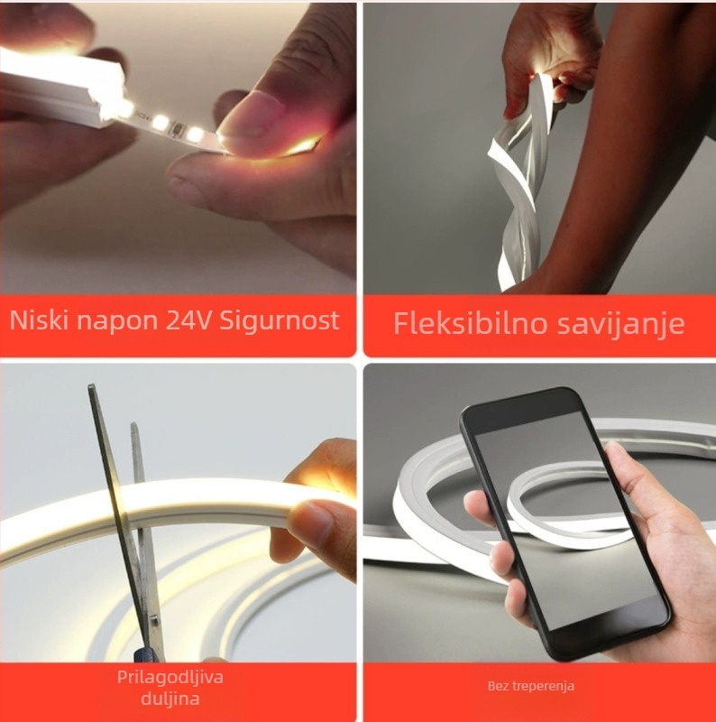 Silikonska LED traka s integriranom ekstrudijom, vodootporna, unutarnja/ vanjska upotreba, linearno svjetlo za krevet