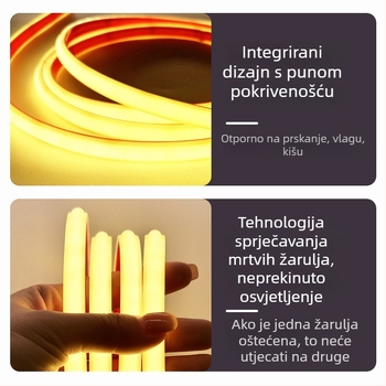 LED traka 220V, vodootporna, samoljepljiva COB traka za ambijentalno osvjetljenje stropa u domu