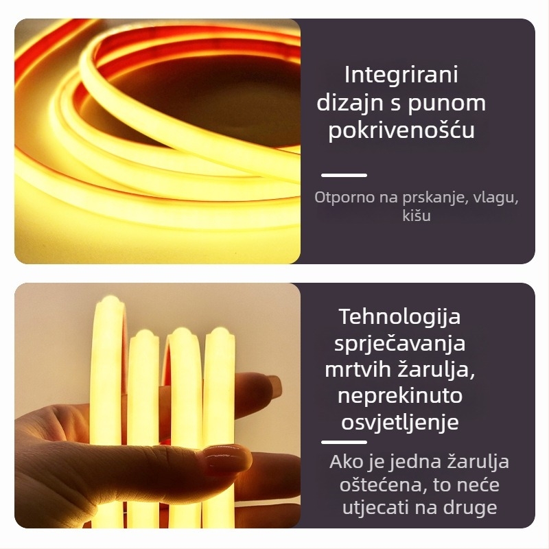 LED traka 220V, vodootporna, samoljepljiva COB traka za ambijentalno osvjetljenje stropa u domu
