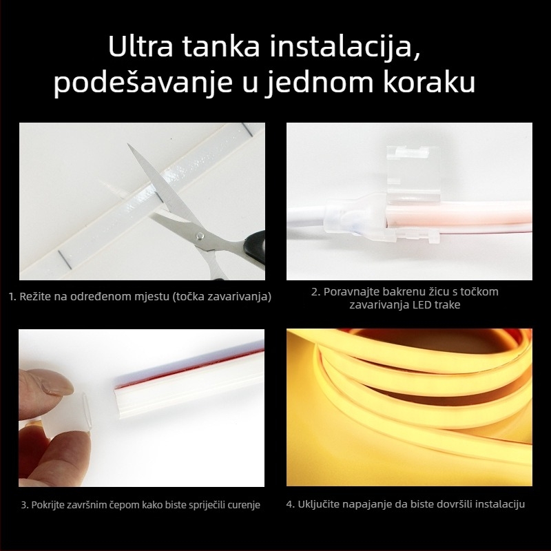LED traka 220V, vodootporna, samoljepljiva COB traka za ambijentalno osvjetljenje stropa u domu