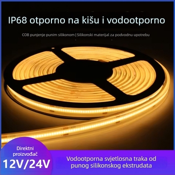 Vanjska vodootporna COB LED traka – čvrsto ispunjena epoksidom, niske napetosti, ultra-sjajna, bez tamnih mrlja, fleksibilna ekstrudirana LED traka