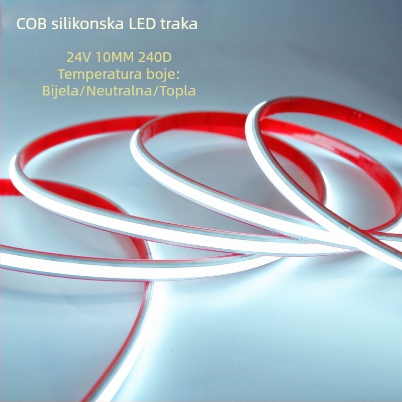 24V vodootporna COB LED traka za vanjsku upotrebu – jezero, bazen i dvorište, ispunjena ljepilom, IP68, fleksibilna, bez tamnih zona