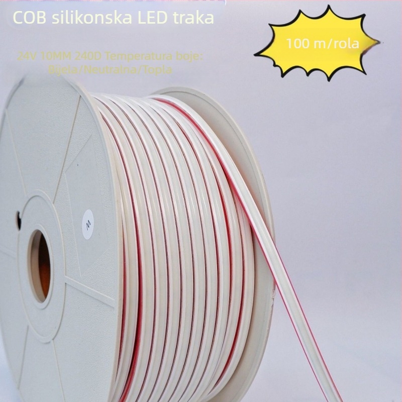 24V vodootporna COB LED traka za vanjsku upotrebu – jezero, bazen i dvorište, ispunjena ljepilom, IP68, fleksibilna, bez tamnih zona