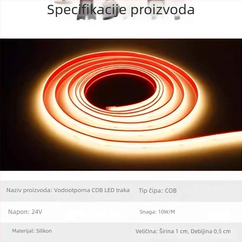 24V vodootporna COB LED traka za vanjsku upotrebu – jezero, bazen i dvorište, ispunjena ljepilom, IP68, fleksibilna, bez tamnih zona