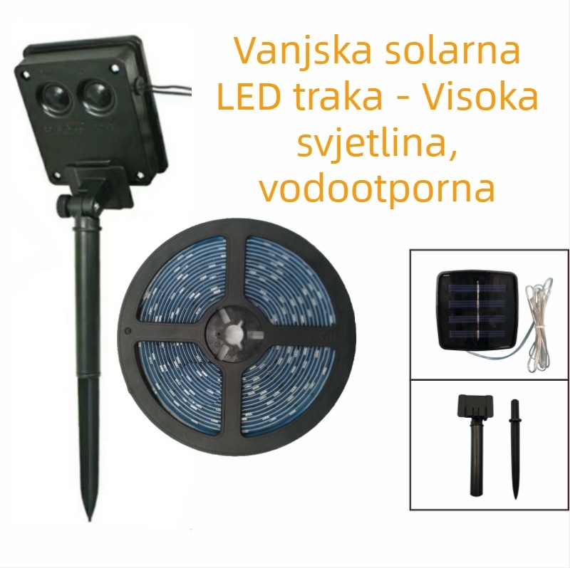 Vanjska solarna LED traka za osvjetljenje, 5V/3V, zid dvorišta i vrta, vodootporna i svijetla