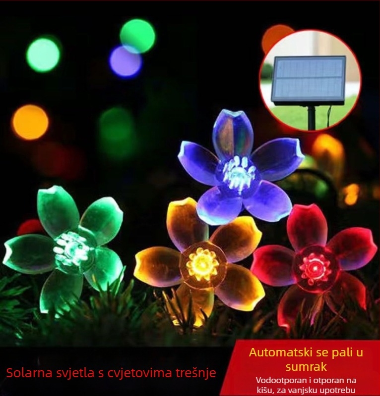 Solarna LED dekorativna žica za vanjsku upotrebu s motivom sakura cvijeta, vodootporna dekorativna rasvjeta za dvorište i balkon