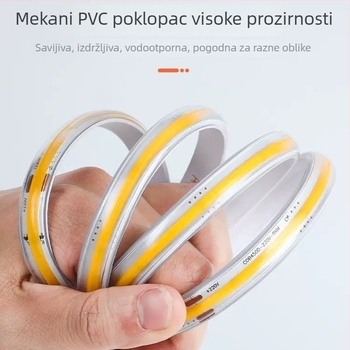 COB LED traka, ultra-sjajna, 220V, vodootporna, samoljepljiva za strop, unutarnje osvjetljenje dnevnog boravka