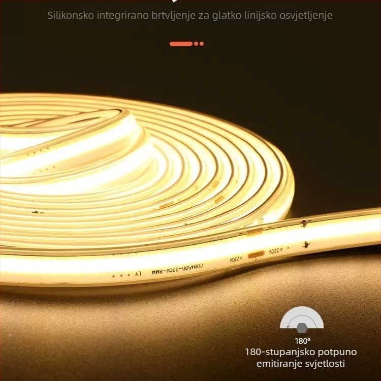 COB LED traka, ultra-sjajna, 220V, vodootporna, samoljepljiva za strop, unutarnje osvjetljenje dnevnog boravka