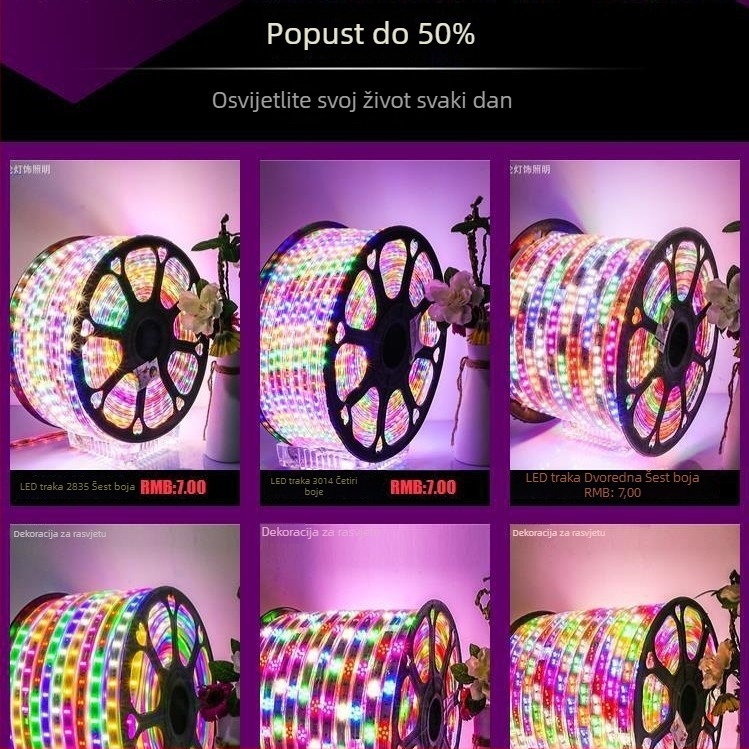 Vanjska RGB LED traka s promjenjivim bojama i efektom duge, vodootporna neonska cijev