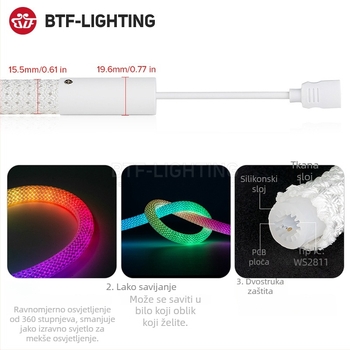 Neon fleksibilna LED traka u tkanom tekstilnom cijevi, okrugla 360°, vodootporno vanjsko reklamsko svjetlo