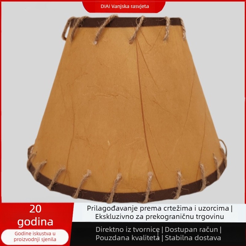 Ručni abažur od pergamentnog papira s končićem – DIY, američki country retro sjenilo za stolnu lampu