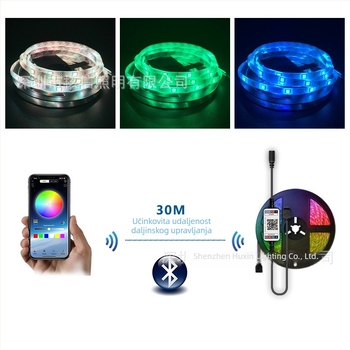 5050 LED trak s Bluetooth aplikacijom, bežični paket, epoksidnim premazom, vodootporan, višebojan, 12V fleksibilna svjetlosna traka s glazbom
