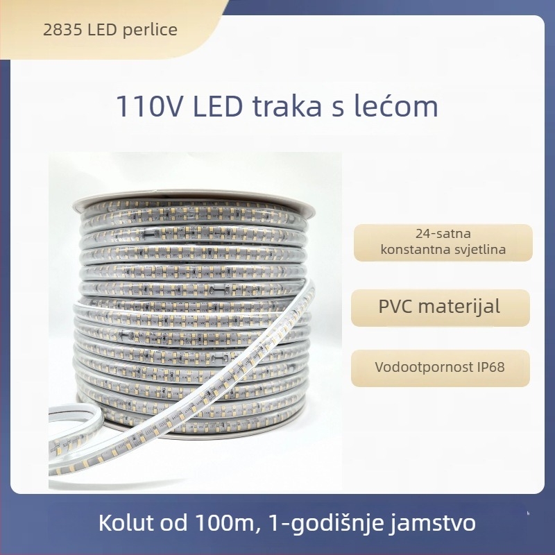110V LED traka s lećom, dvostruki red, 180 LED, vanjska vodootporna, vrlo jaka svjetlost, mekana svjetlost