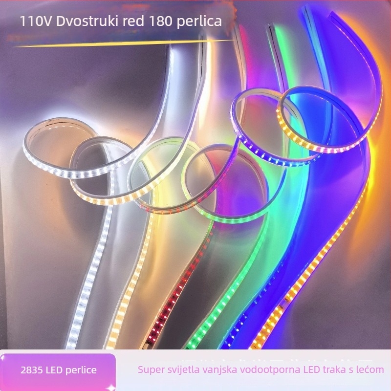 110V LED traka s lećom, dvostruki red, 180 LED, vanjska vodootporna, vrlo jaka svjetlost, mekana svjetlost