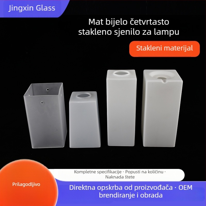 Kvadratni stakleni abažur lustera, mliječno-bijeli mat, borosilikatno staklo