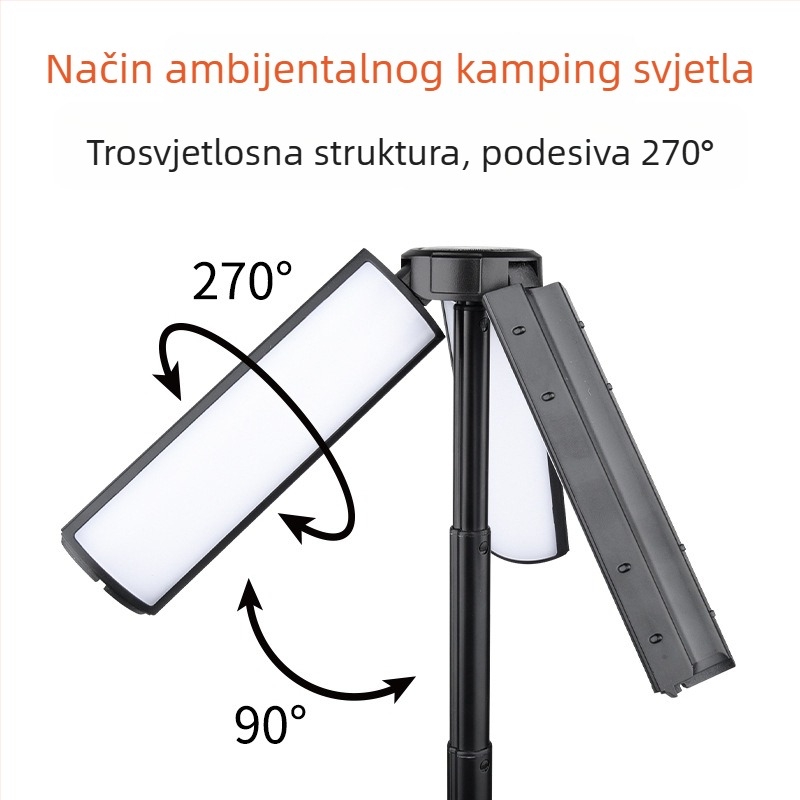 Vanjska višenamjenska produživa kamping lampa, 270° podesiva, podna ambijentalna rasvjeta s visokim jas LED