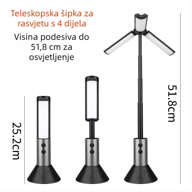 Vanjska višenamjenska produživa kamping lampa, 270° podesiva, podna ambijentalna rasvjeta s visokim jas LED