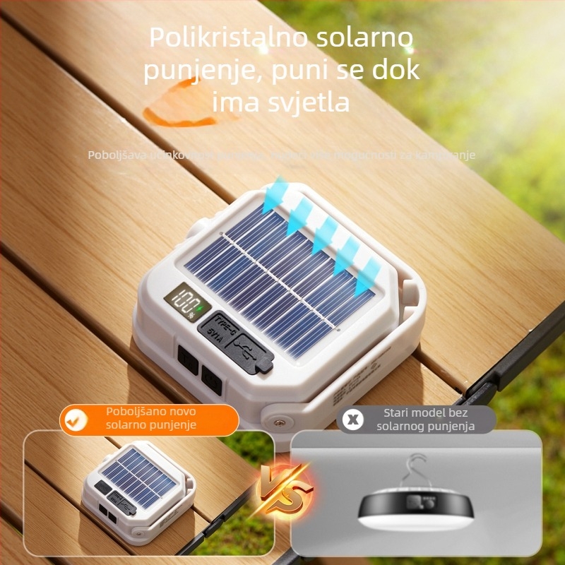 LED prijenosna kamping svjetiljka, vanjsko osvjetljenje za kampiranje, ultradugo trajanje baterije, šator svjetlo s punjenjem solarnom energijom